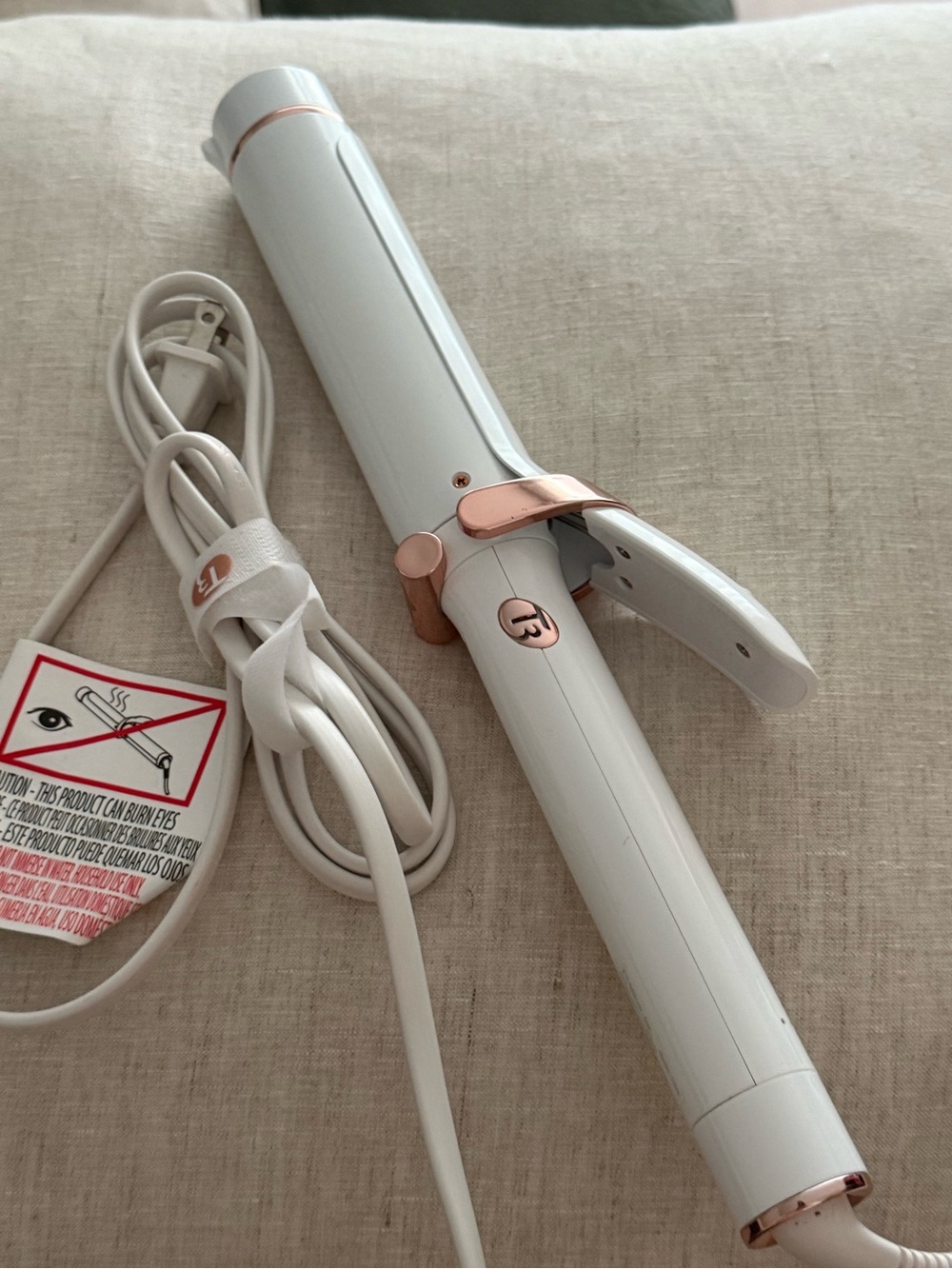 T3 White and Rose Gold Curling Iron - Tourmaline Ceramic Barrel